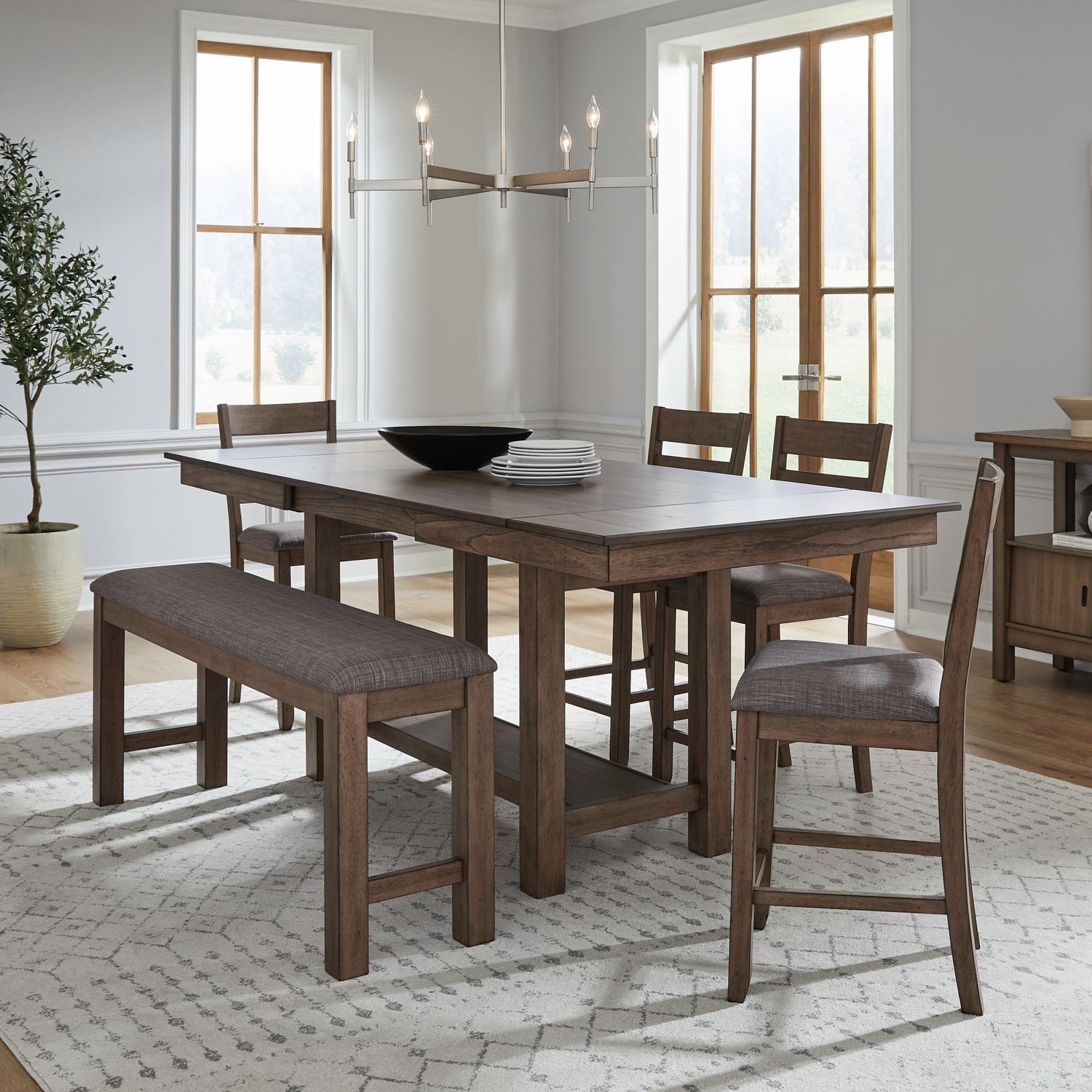 6-Piece Gathering Trestle Table Dining Set