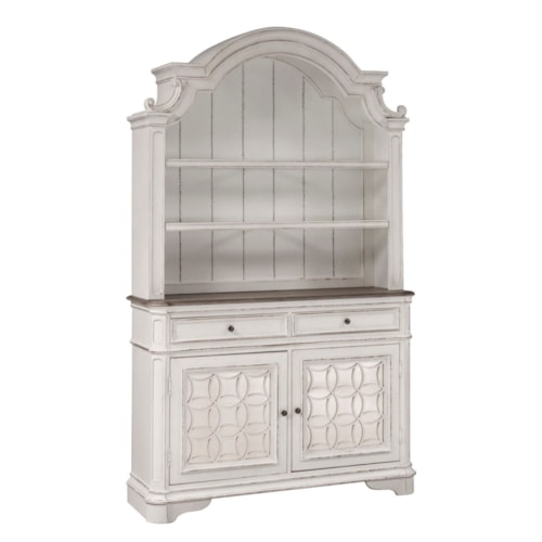 Traditional Hutch and Buffet with Built-in Lighting and Adjustable Shelves