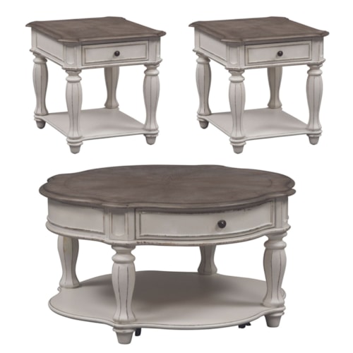Traditional 3-Piece Occasional Set with Round Cocktail Table