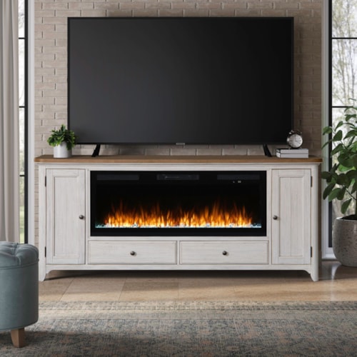 Transitional 80" Inch Fireplace TV Console with Firebox Insert