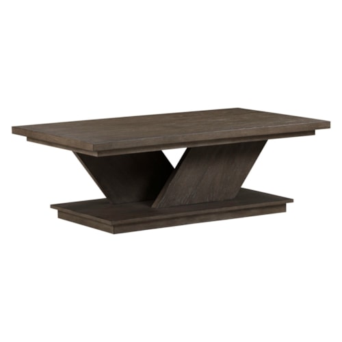 Modern Casual Sculptural Rectangular Cocktail Table with Discreet Casters
