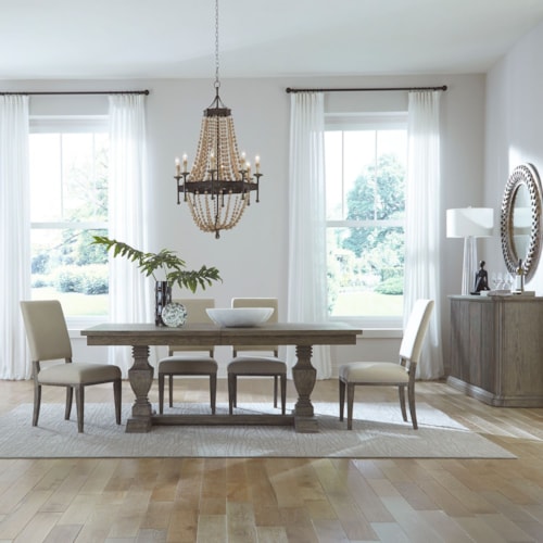 Transitional 5 Piece Trestle Table Set