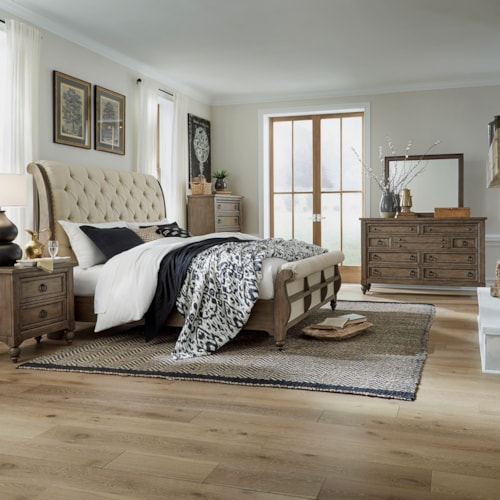 Traditional 5-Piece Upholstered King Sleigh Bedroom Set