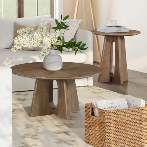 3-pc. Modern Rustic Occasional Table Set with Sculptural Base
