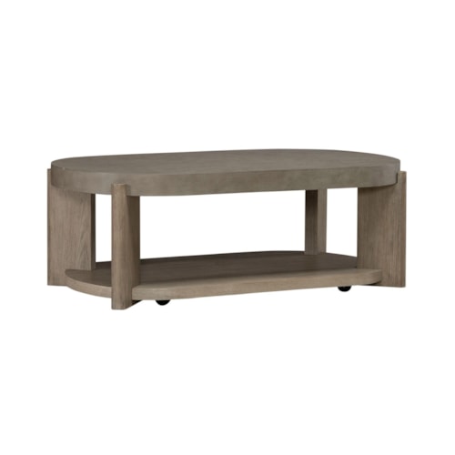 Contemporary Faux Concrete Oval Cocktail Table