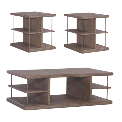 Contemporary 3-Piece Occasional Table Set with Open Storage