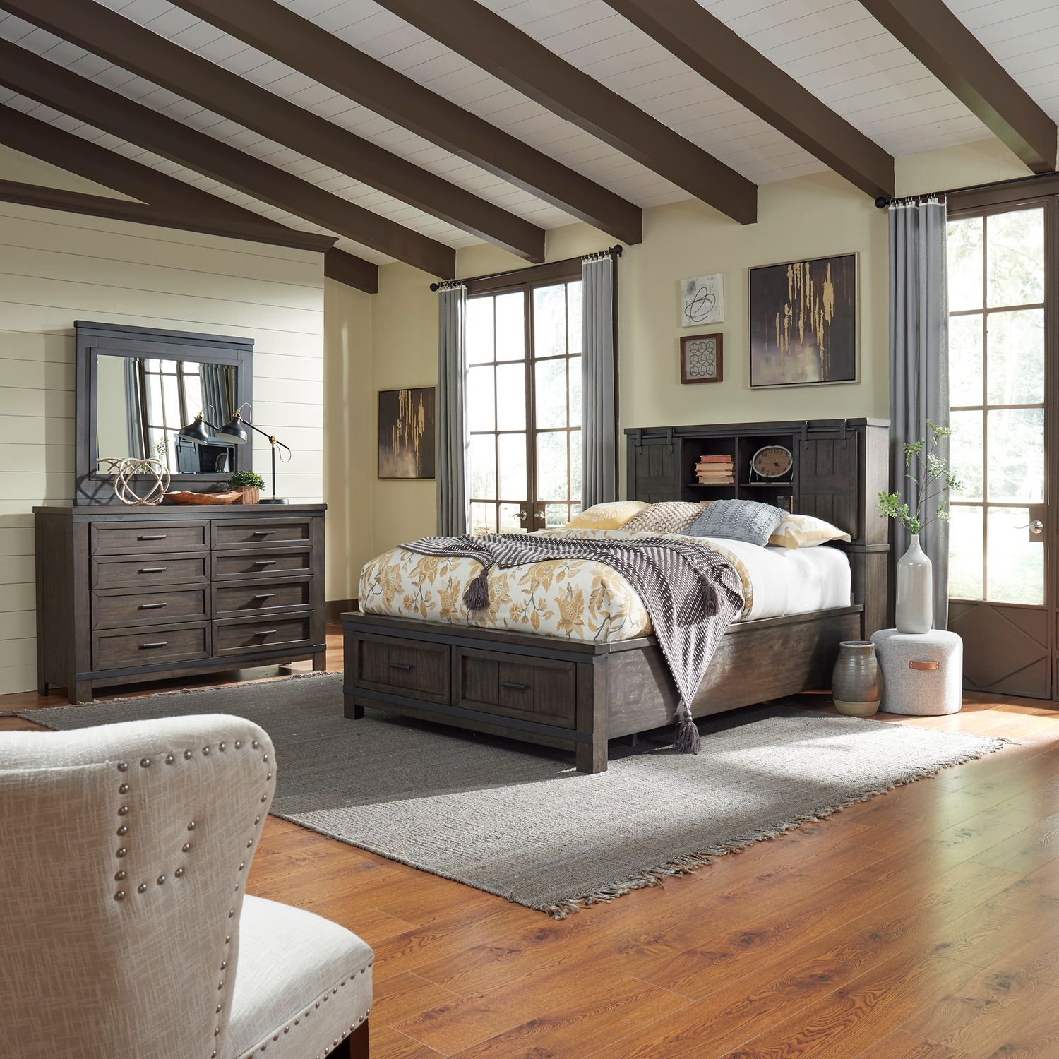 Liberty Furniture Thornwood Hills 3-Piece Queen Panel Bookcase Bed Set