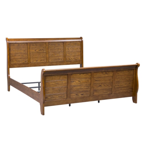 Rustic King Sleigh Bed with Paneling