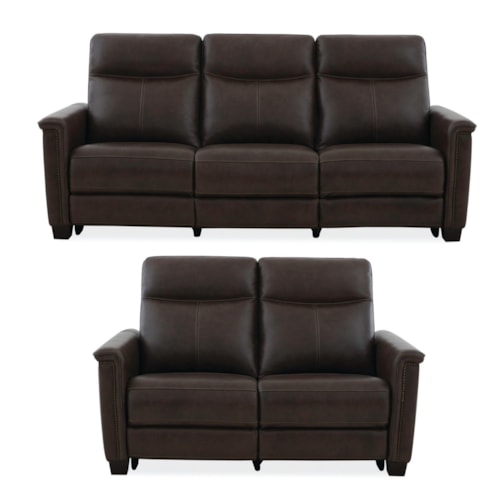 Transitional Power Reclining Sofa and Loveseat with Power Headrest and Lumbar