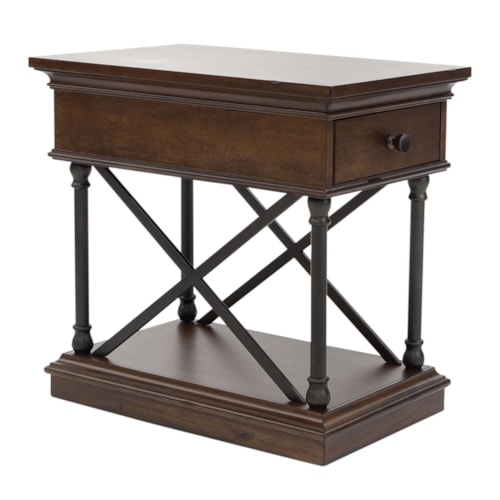 Transitional Metal and Wood Drawer Chair Side Table