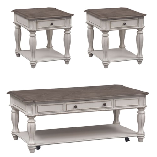 Traditional 3-Piece Occasional Set with Rectangular Cocktail Table