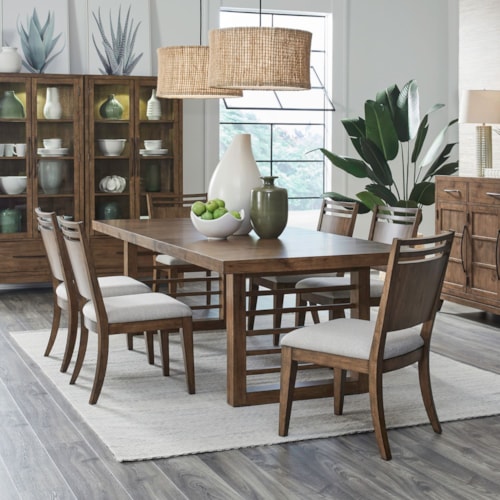 Transitional 7-Piece Double Pedestal Dining Set