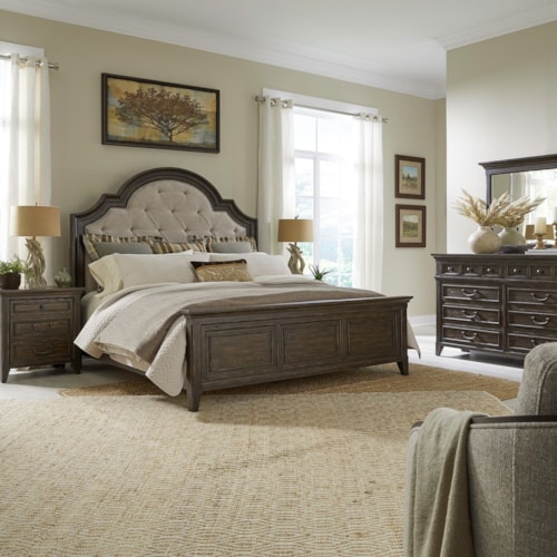 Traditional 4-Piece Cal King Upholstered Bed Set