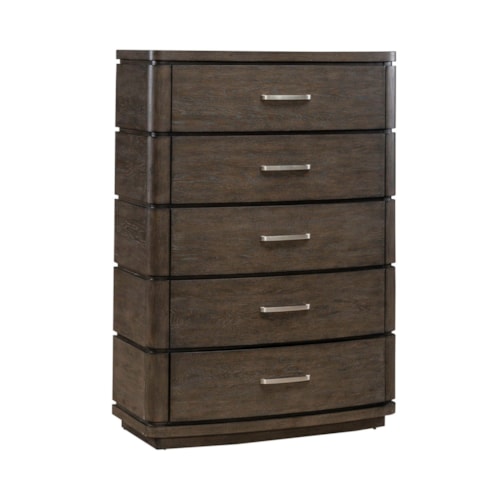 Contemporary 5-Drawer Bedroom Chest with Silver Handles