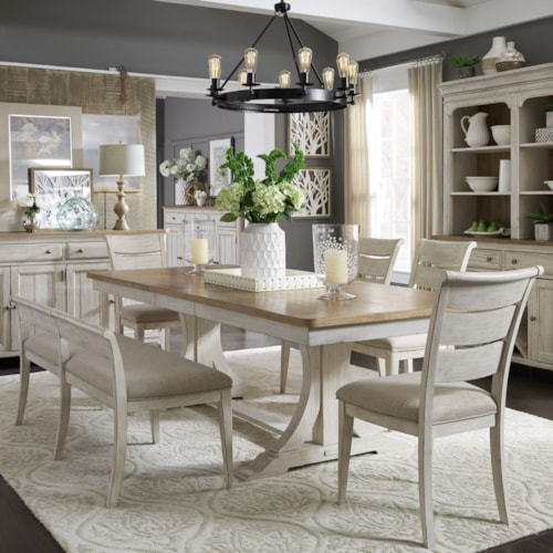 Farmhouse 6-Piece Trestle Table Set