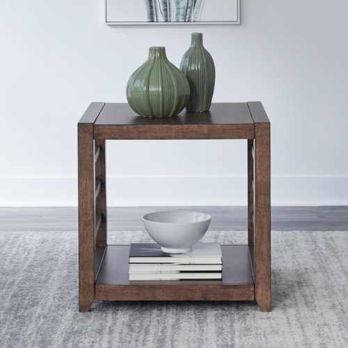 Transitional Square End Table with Shelf
