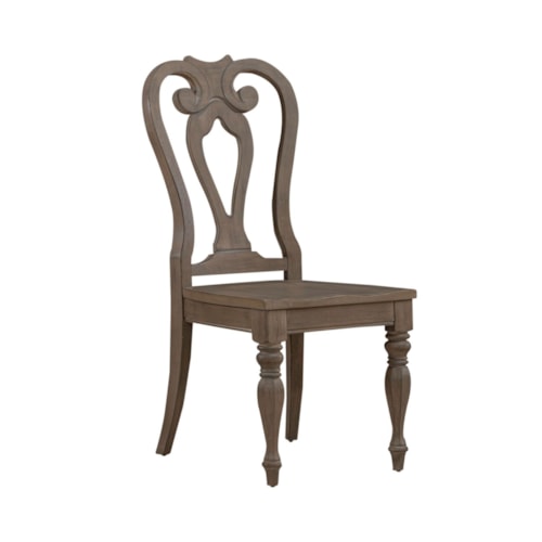 Traditional Splat Back Side Chair with Turned Legs and Nylon Chair Glides