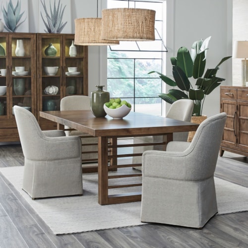 Transitional 5-Piece Dining Set with Upholstered Arm Chairs