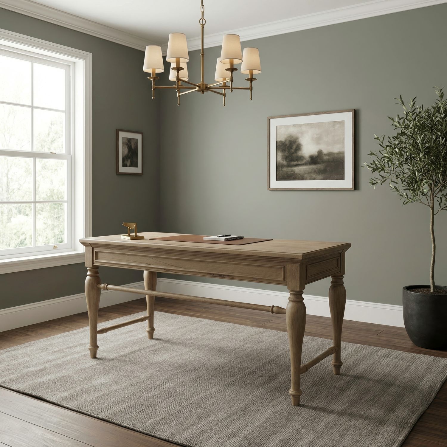 Three-Drawer Writing Desk w/Turned Legs