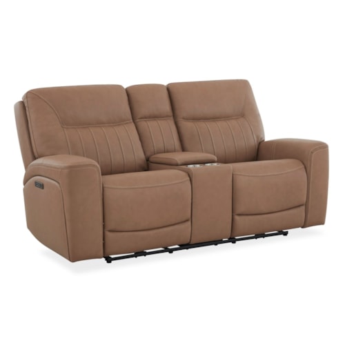 Transitional Power Reclining Console Loveseat with USB Ports
