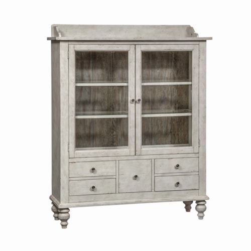 Farmhouse Display Cabinet with 5 Drawers and 3 Shelves
