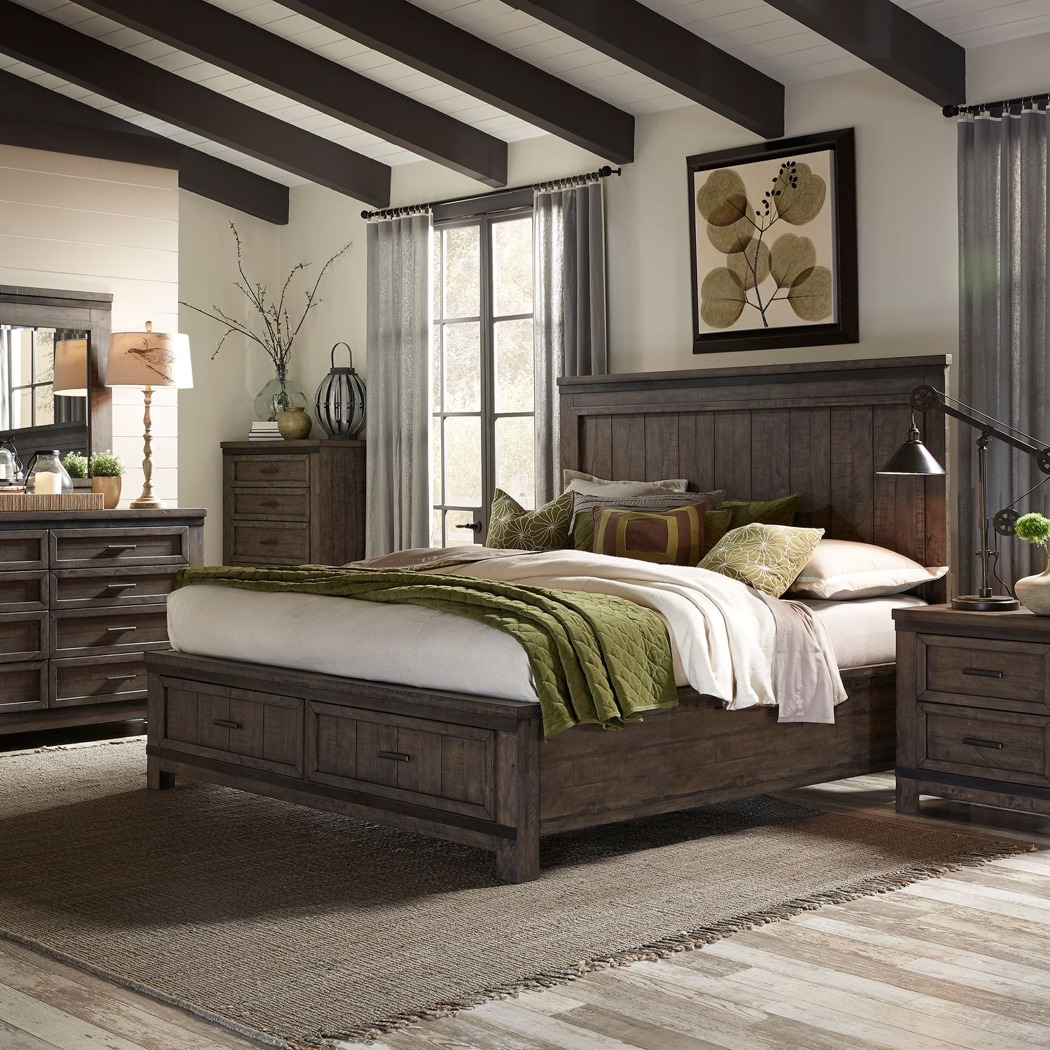 Liberty Furniture Thornwood Hills 4-Piece Queen Panel Storage Bed Set