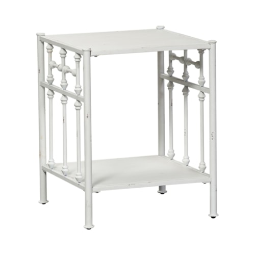 Open Metal Nightstand with Distressed Finish