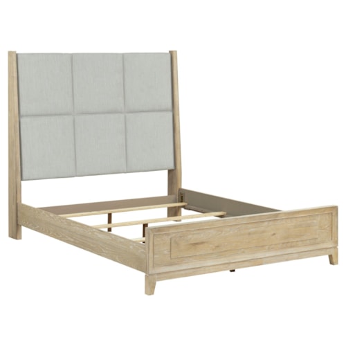 Contemporary Queen Upholstered Panel Bed with Picture Frame Molding