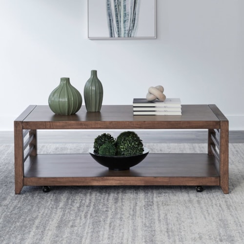 Transitional Rectangular Cocktail Table with Casters