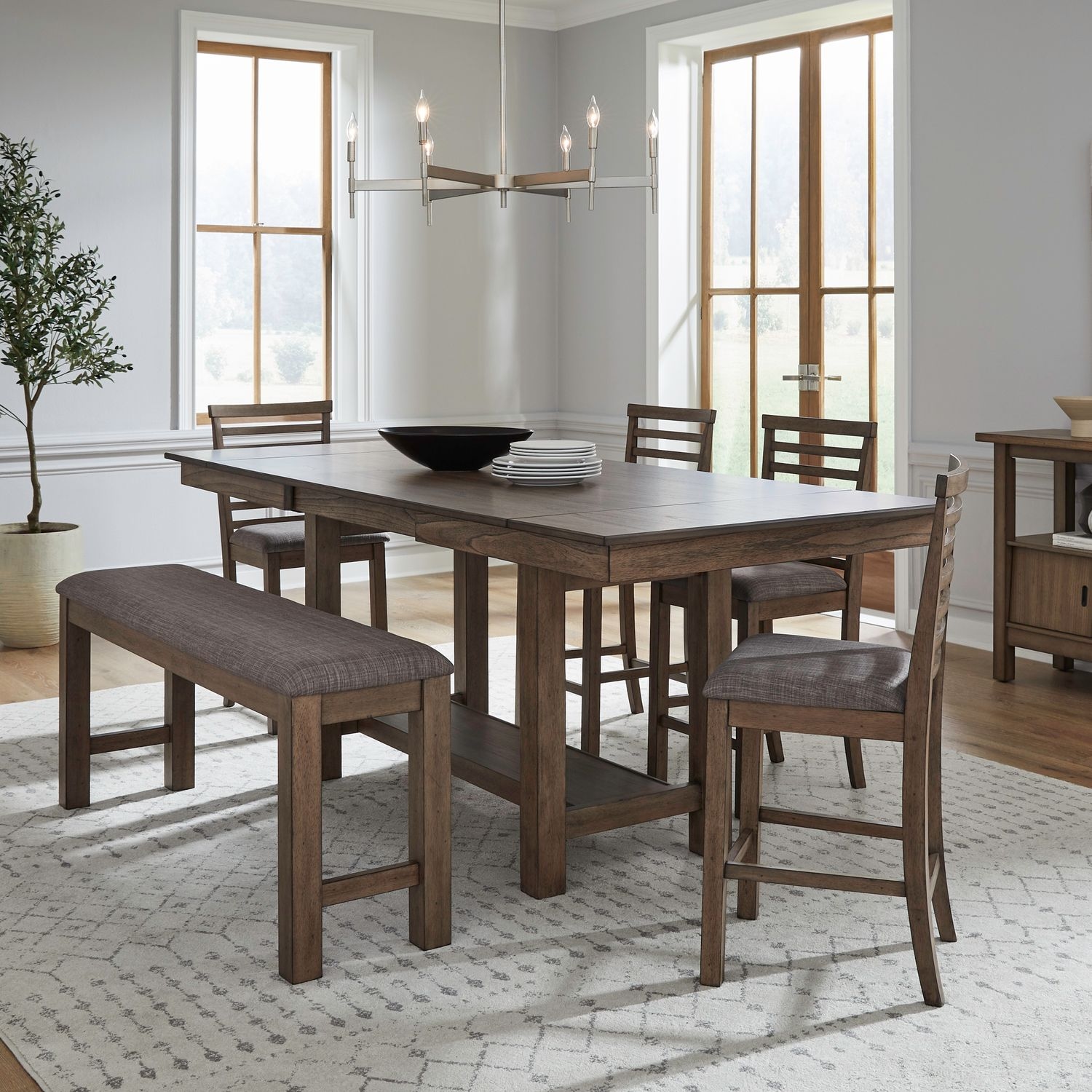 Liberty Furniture Brook Bay 6-Piece Gathering Trestle Table Dining Set