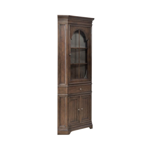 Transitional 4-Door Corner Cabinet with Additional Drawer