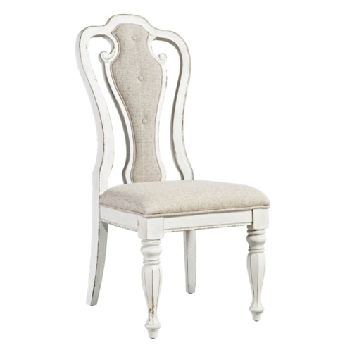Traditional Splat Back Side Chair with Upholstered Seat