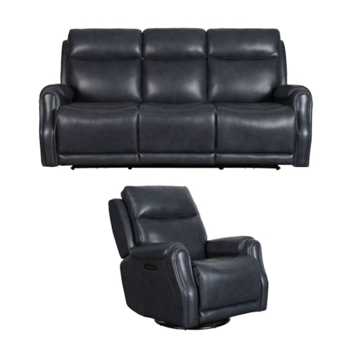 Transitional Power Reclining Sofa and Recliner Set with Power Headrest and Lumbar