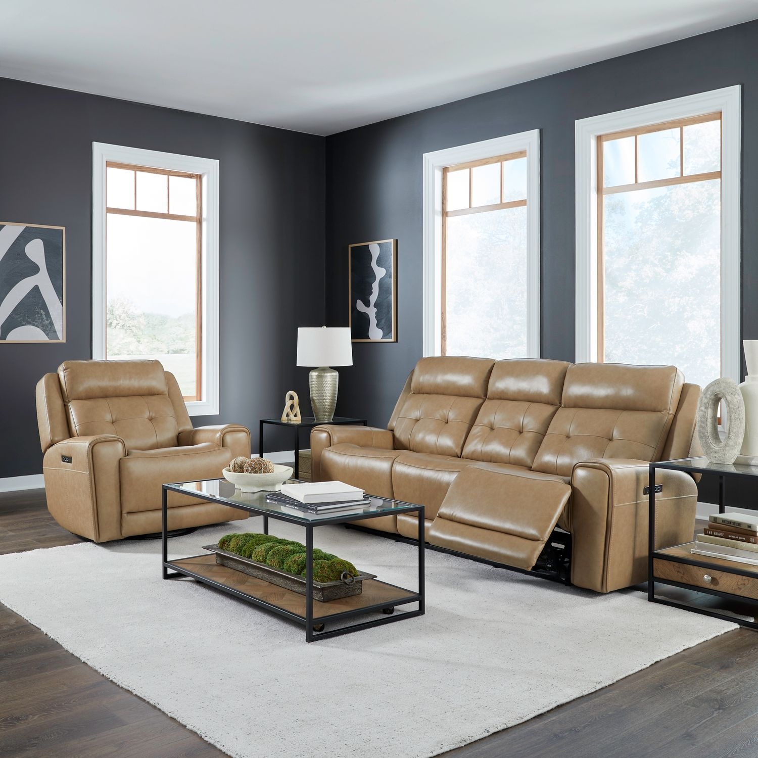 Leather Power Reclining Sofa & Recliner Set
