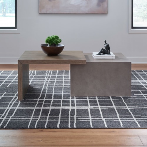 Contemporary Faux-Concrete Cocktail Table w/Two-Tone Top