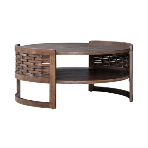 Contemporary Round Cocktail Table with Basket Weave Detail