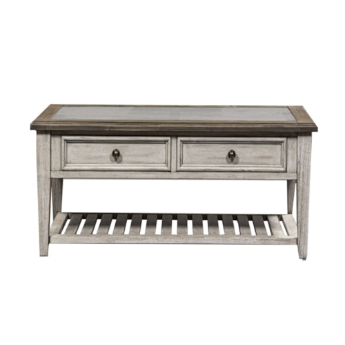Farmhouse Rectangular Ceiling Tile Cocktail Table with Storage