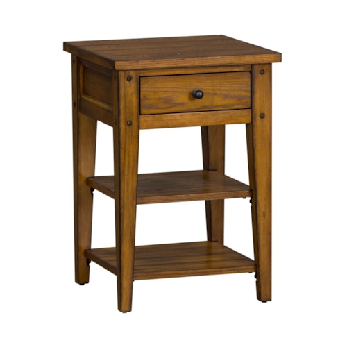 Rustic Single Drawer Chair Side Table with Lower Shelves