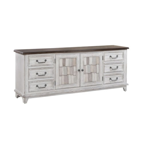 Farmhouse 6-Drawer 75-Inch Entertainment Console with Shingle Accents