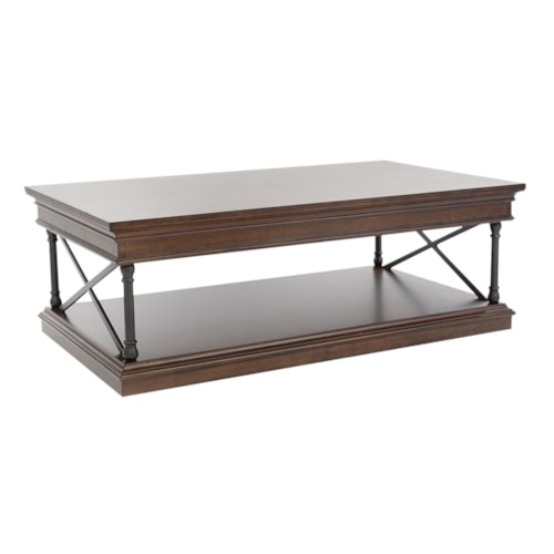 Transitional Metal and Wood Rectangular Cocktail Table