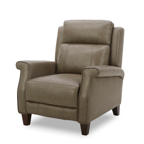Transitional Pushback High-Leg Recliner with Exposed Wood Legs