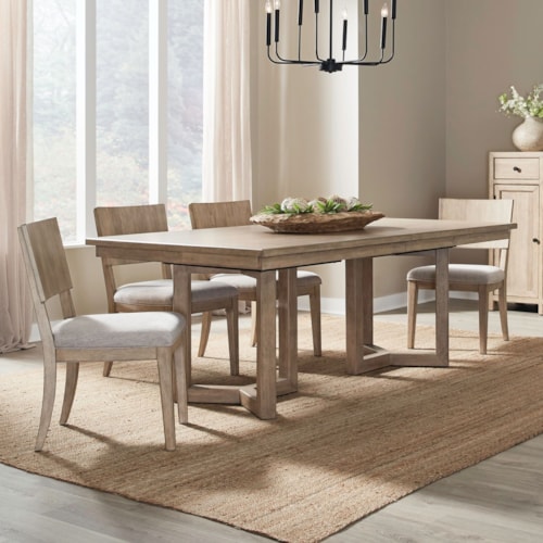 Transitional 5-Piece Double Pedestal Table Dining Set