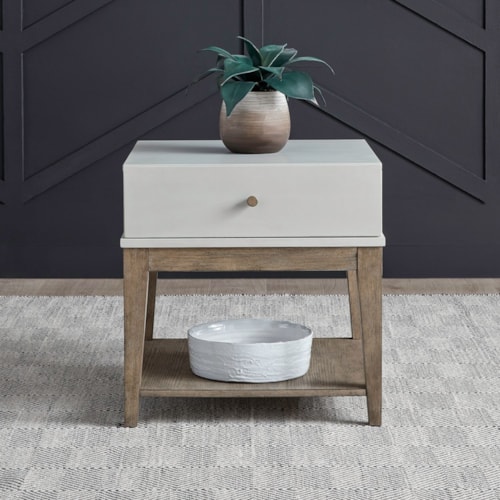 Contemporary Single Drawer End Table with Two-Toned Finish