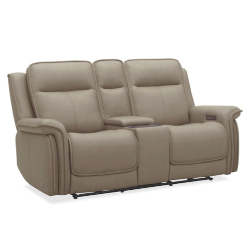 Transitional Power Reclining Loveseat with Power Headrest and Lumbar