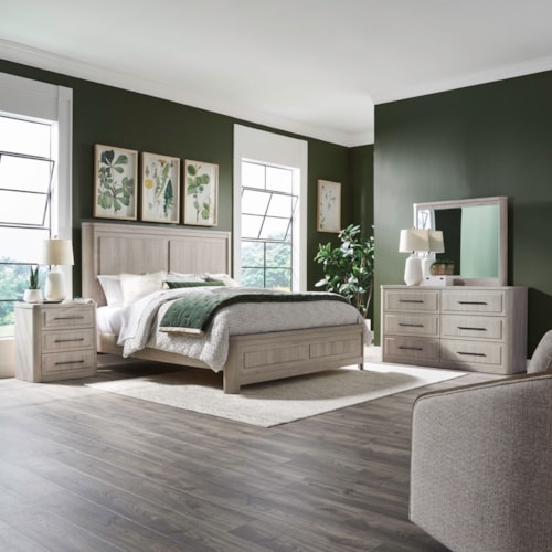 Transitional 4-Piece Queen Panel Bedroom Set