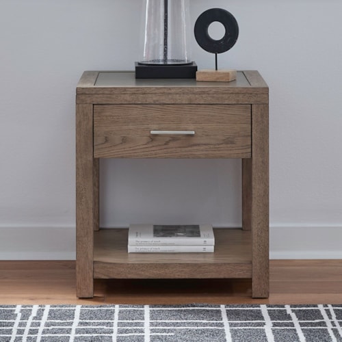 Contemporary Storage End Table w/Faux-Concrete Insert