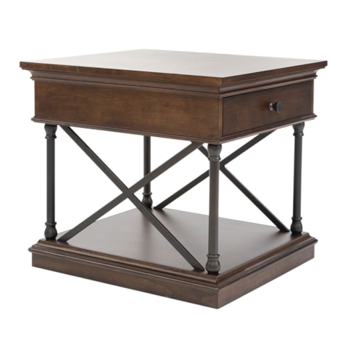 Transitional Metal and Wood Drawer End Table