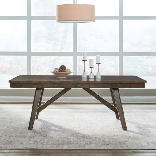 Transitional Trestle Table with 20 Inch Self-Storing Leaf