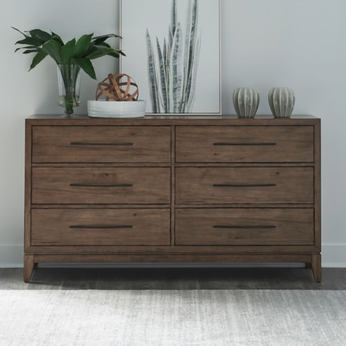 Transitional 6-Drawer Dresser with Dark Bronze Pulls