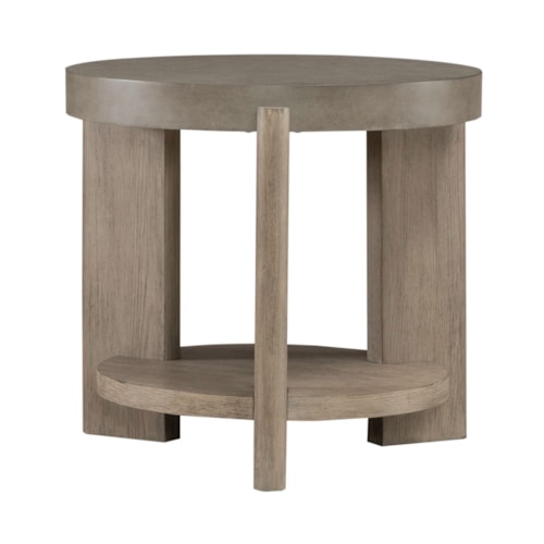 Contemporary Faux Concrete Round End Table with Open Shelf